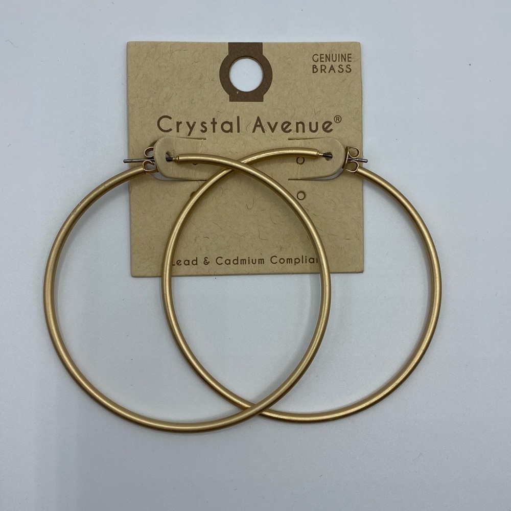 Hoop Earrings Matte Gold 2+ inches / 60mm - NEW - Picture 4 of 5